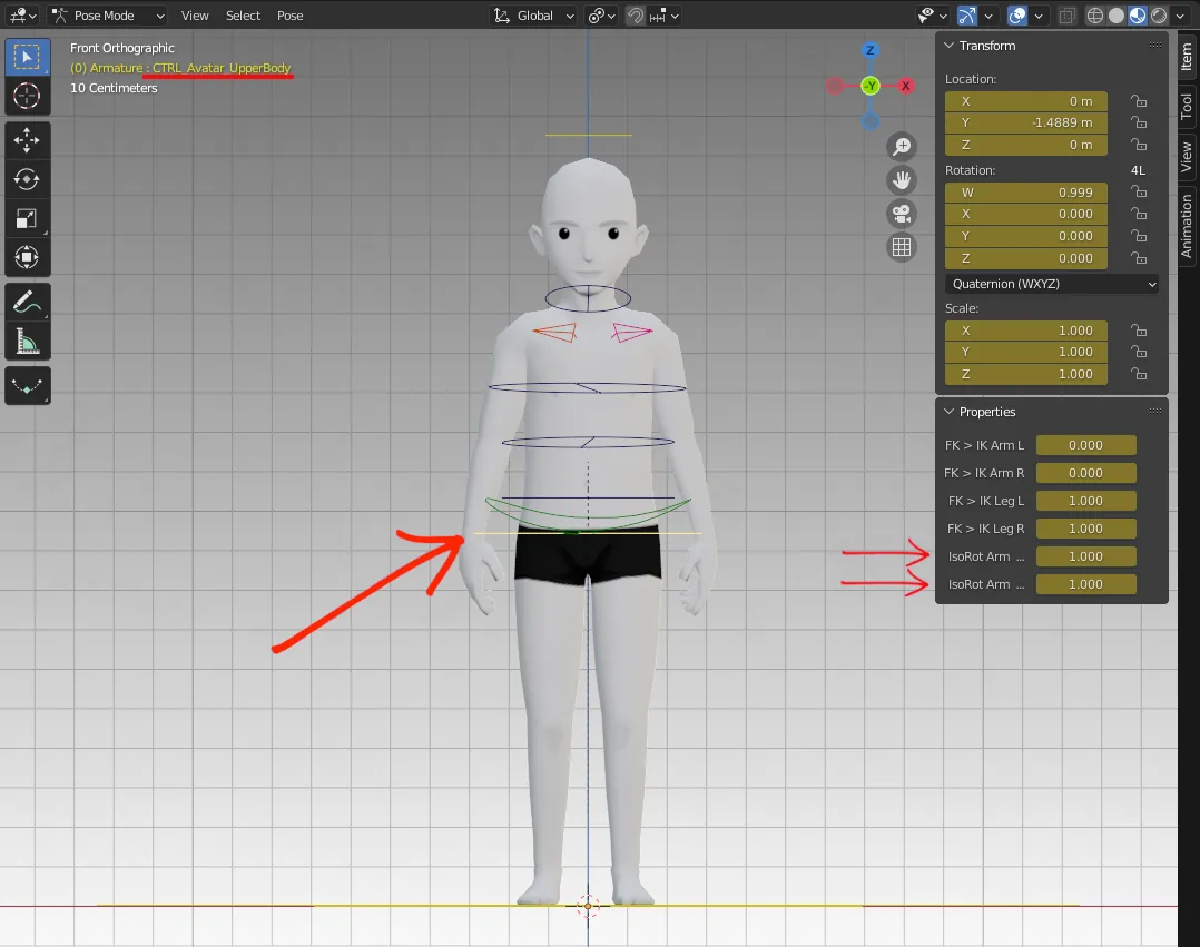 Isolate rotation attribute for arms.
