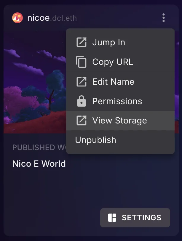 View Storage option in the Creator Hub