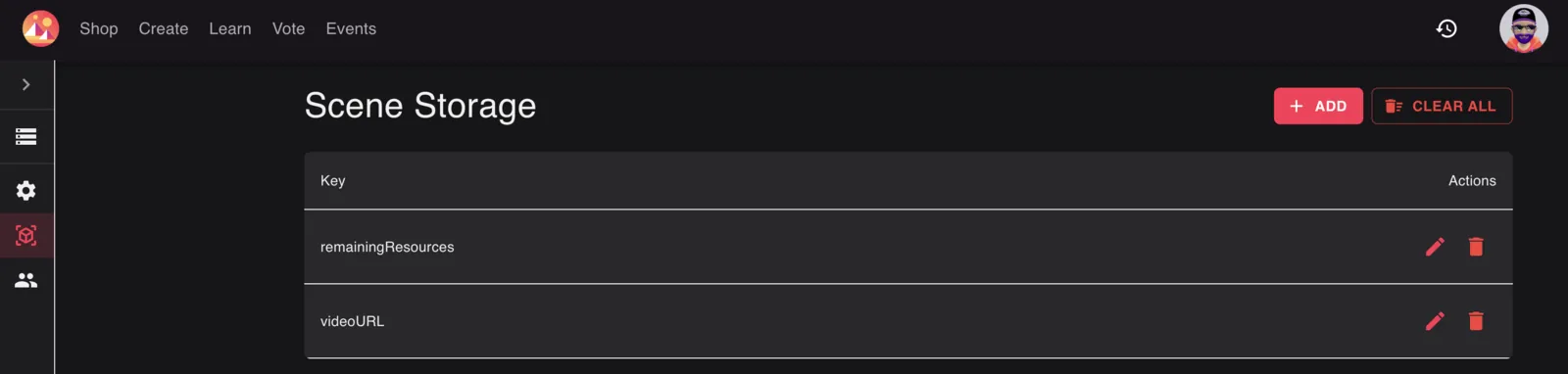 Scene data tab